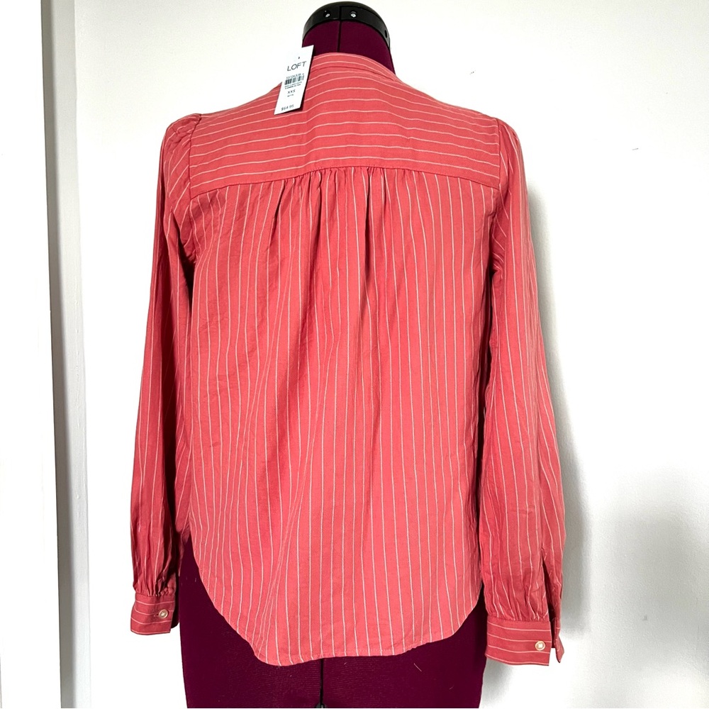 LOFT 100% Cotton Striped Shirttail Blouse, XXSP - Picture 7 of 11